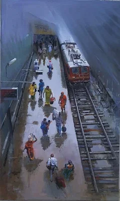 NAGPUR JUNCTION UNDER WATER painting Bijay Biswaal