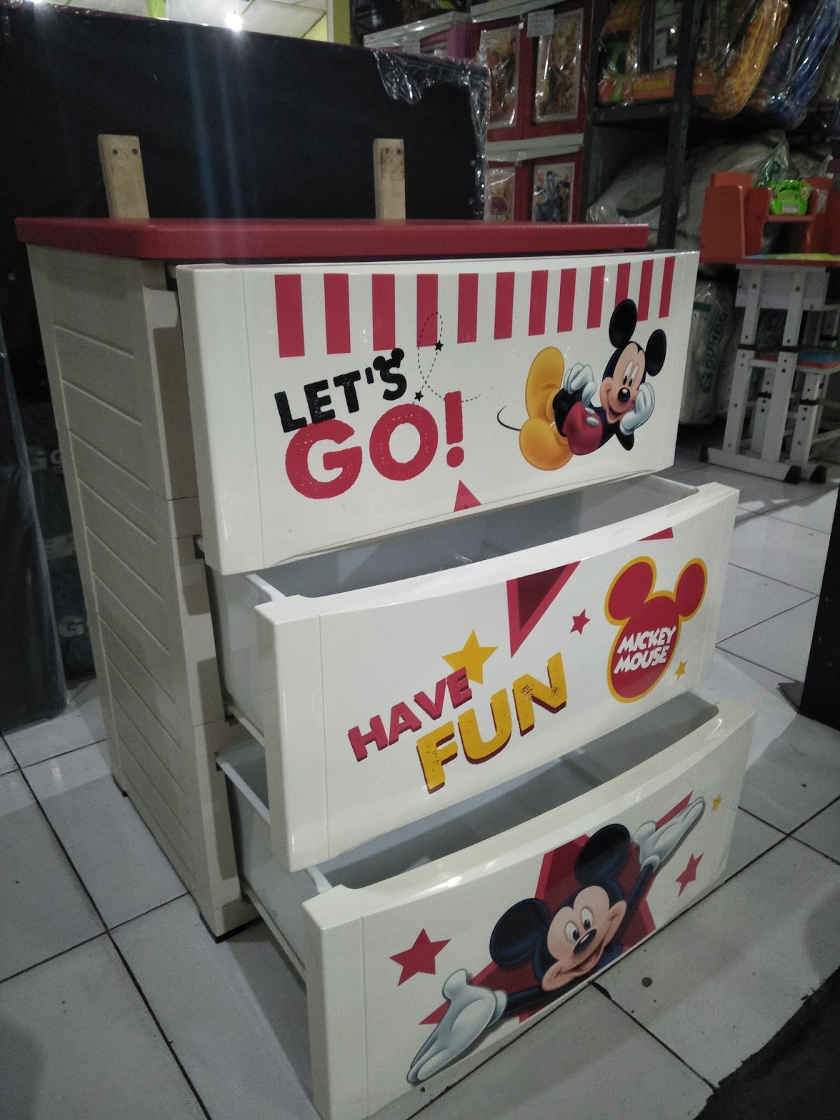  LEMARI PLASTIK DRAWER ODC 3 M MICKEY MOUSE OLYMPIC AJEG 