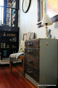 rustic industrial, dresser, nightstand, end table, chest of drawers, reclaimed wood, salvaged, http://bec4-beyondthepicketfence.blogspot.com/2015/08/rustic-industrial-chest-of-drawers.html