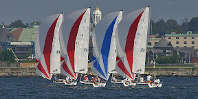 J/70 one-design sailboats- sailing off Newport, RI