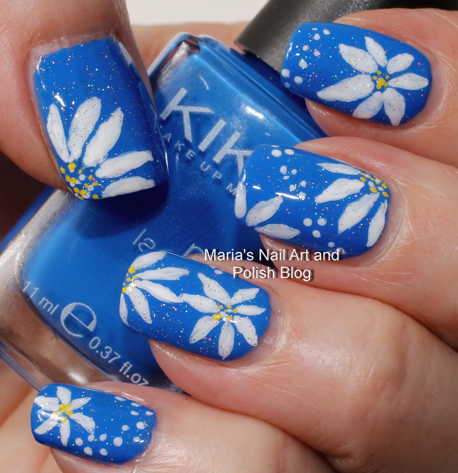 Daisy Nail Art On Blue By Maria