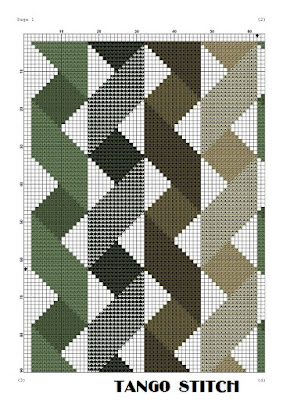 Green ribbons geometric cross stitch pattern - Tango Stitch