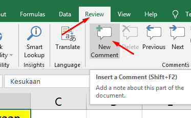 Cara Menambah Komentar di Excel