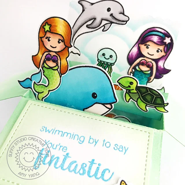 Sunny Studio Stamps: Oceans Of Joy & Magical Mermaids Pop-Up Box Card by Amy Yang