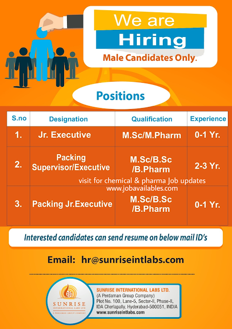 Job Availables, Sunrise International Labs Ltd Job Opening for Freshers & Experienced B.Pharm/ M.Pharm/ BSc/ MSc