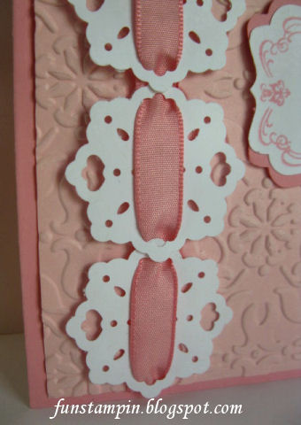 A layer of Pink Pirouette was embossed with the Vintage Wallpaper Embossing