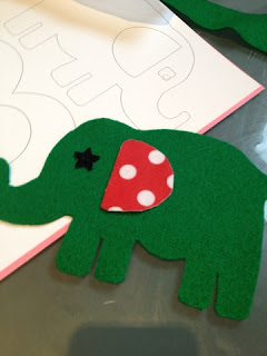 Felt elephant shapes, button eye and pieces all ready for sticking