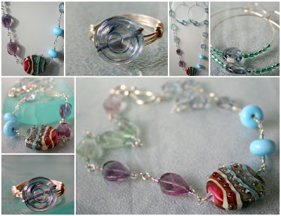 Sunset on the Beach - set: necklace, ring, hoop earrings: glass by Tania Tebbit, wire wrapping, sterling silver :: All Pretty Things