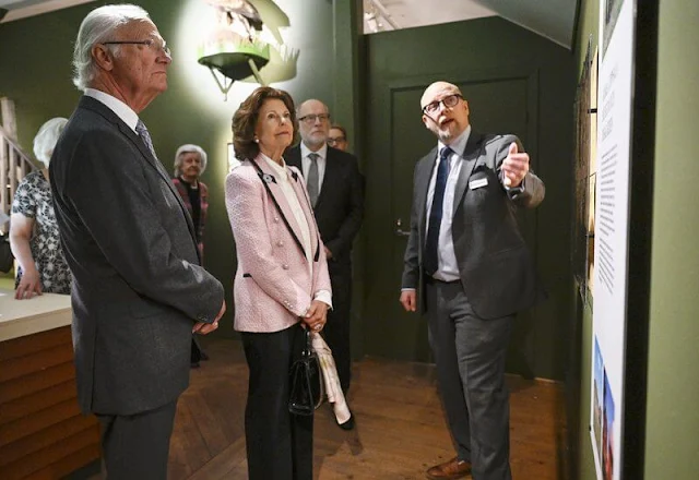 Queen Silvia wore a pink tweed jacket by Chanel, and pearl earrings. Princess Estelle and Princess Leonore. Princess Adrienne