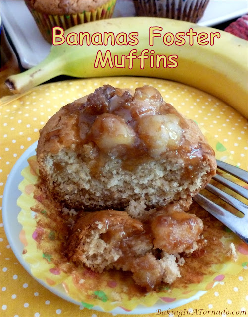 Bananas Foster Muffins inspired by a famous New Orleans dessert | recipe developed by www.BakingInATornado.com | #recipe #breakfast