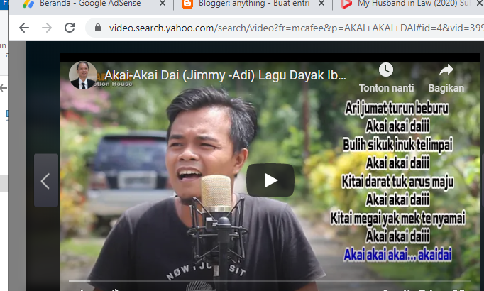 LIRIK LAGU DAYAK AKAI AKAI DAI, ADI Ft JIMMIY, DAYAK SEBERUANG