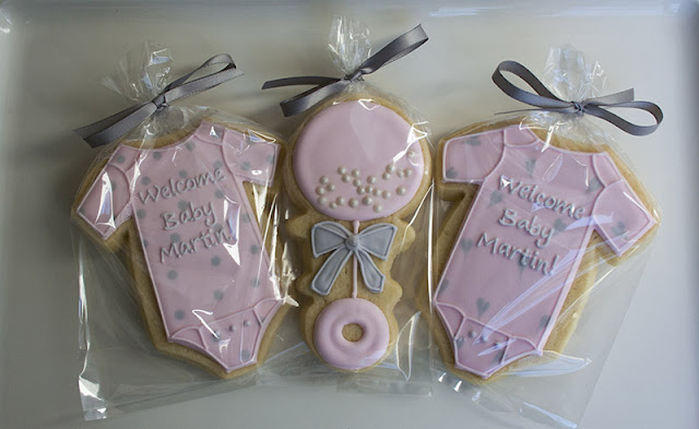 pink and gray baby shower favors