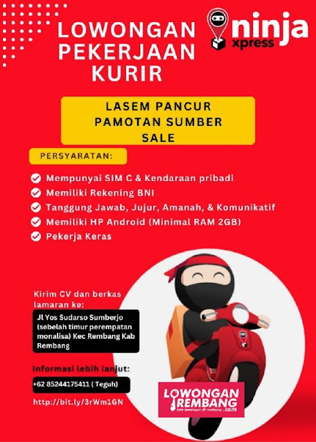 5 Lowongan Kerja Pegawai Rider Kurir Ninja Xpress Rembang Tanpa Syarat Ijazah