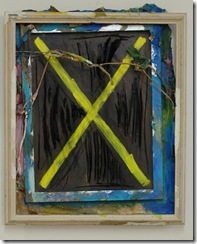 John Luna - Sign_verso- Oil. beeswax. chalk pastel. graphite and metal wire on Masonite panel mounted on papier mache with wood