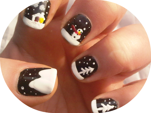 manicure in black and white of a winter scene