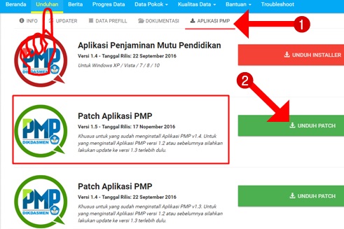  jika aplikasi PMP yang Anda gunakan saat ini adalah PMP versi  Download Patch Aplikasi PMP Versi 1.5 Tanggal Rilis 17 November 2016