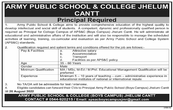 Army Public School jobs 2022 Latest Advertisement - APS Jobs 2022 today