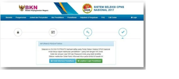 Halaman Berhasil Daftar di Portal SSCN 2017