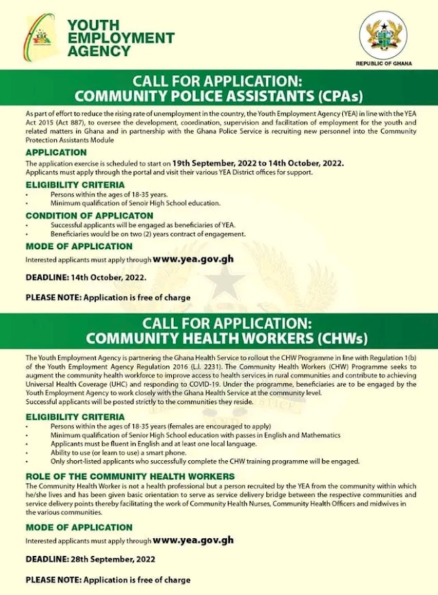 Y E A Open Recruitment: Community Health and Community Protection Assistants Module 