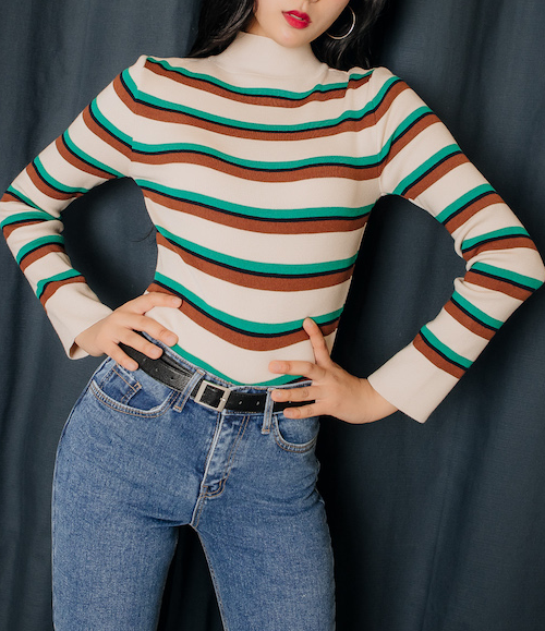 Turtleneck Stripe Top