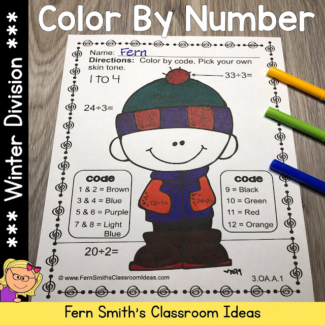 Winter Color By Number Division Winter Themed Printables #FernSmithsClassroomIdeas