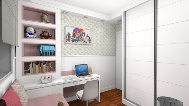 1 Quarto pequeno Chic Menina branco rosa