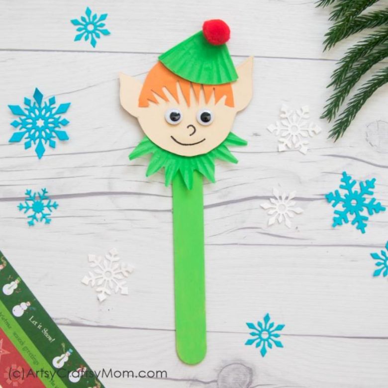 popsicle stick elf puppet craft for kids