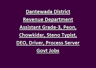 Dantewada District Revenue Department Assistant Grade-3, Peon, Chowkidar, Steno Typist, DEO, Driver, Process Server Govt Jobs