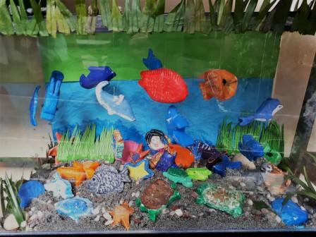 Aquarium with sea creature soap sculptures