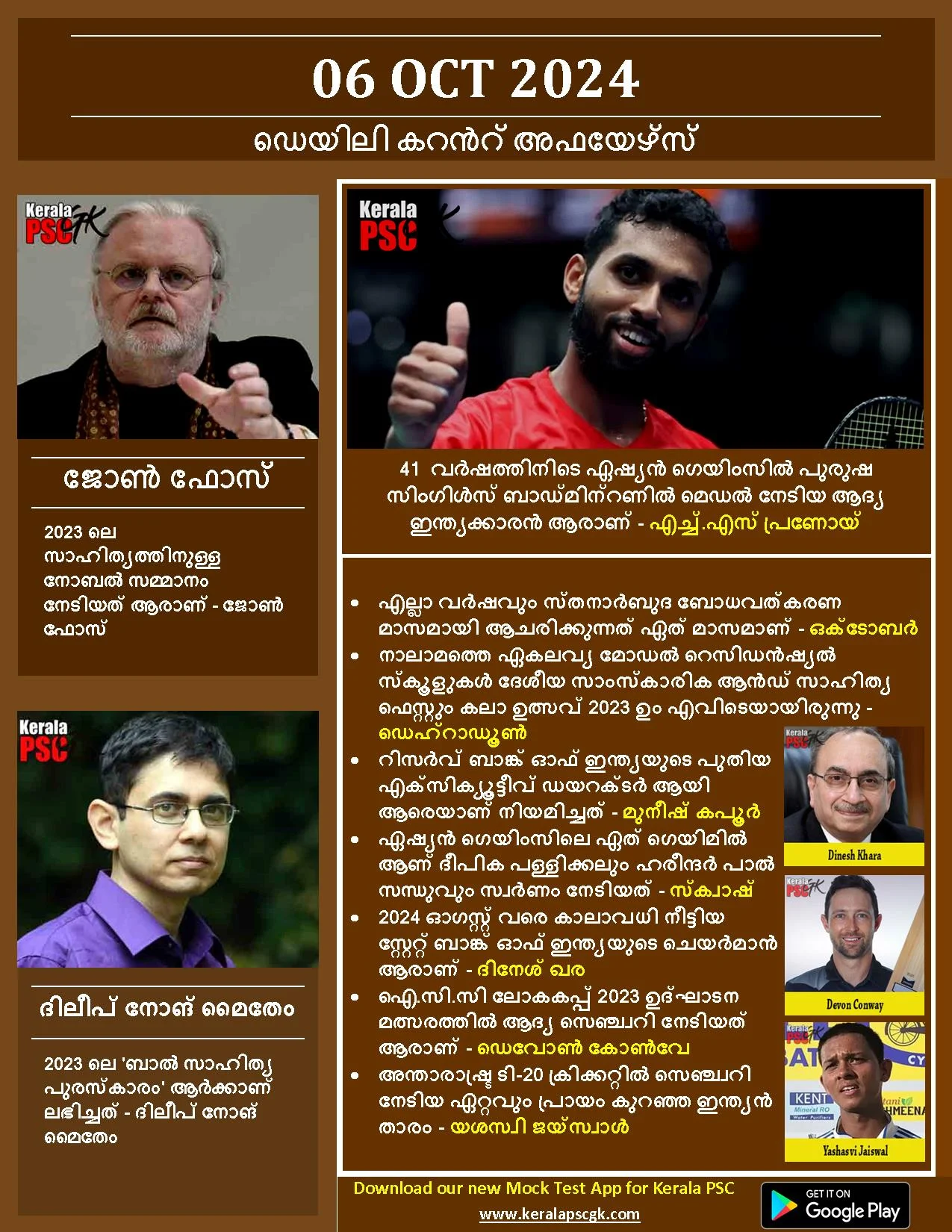 Daily Current Affairs in Malayalam 06 Oct 2023