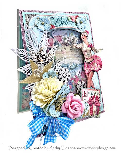 Non-Traditional Christmas Shaker Card-Stamperia Sweet Winter-Really Reasonable Ribbon-Kathy Clement