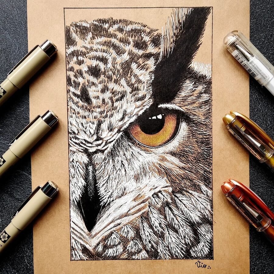 01-Owl-watching-Ink-Animal-Drawings-N-Vio-www-designstack-co