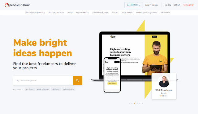Image of People Per Hour's home page which is among one of the most popular freelancing websites in India