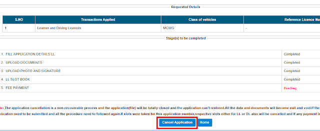 Cancel Learning Licence Application