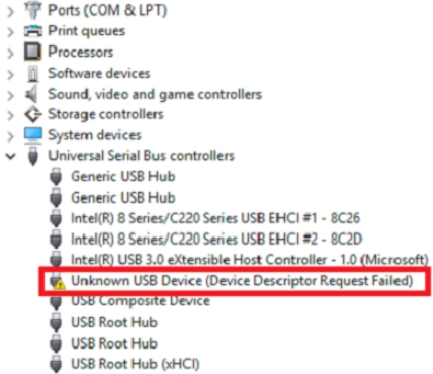 Error de solicitud de descriptor de dispositivo Windows 10 - Dispositivo USB desconocido