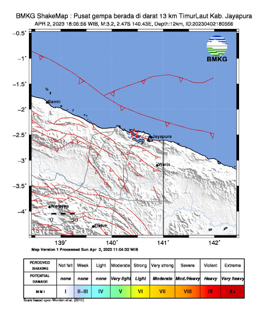 Gempa Bumi Tektonik M3.2 Dirasakan di Sentani