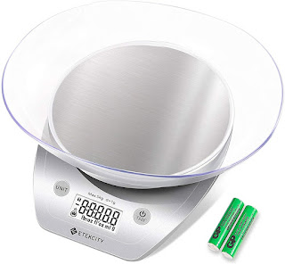Etekcity 0.1 g Food Kitchen Gram Scale with Bowl, Accurate Measuring Tools in Ounces and Pounds for Baking, Cooking, Packages and Weight Loss, 11lb, Silver Stainless Steel