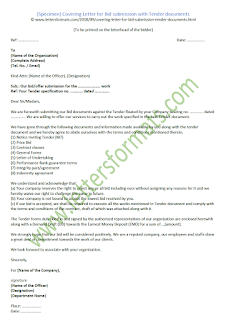 Covering Letter for Bid submission with Tender documents (Sample)