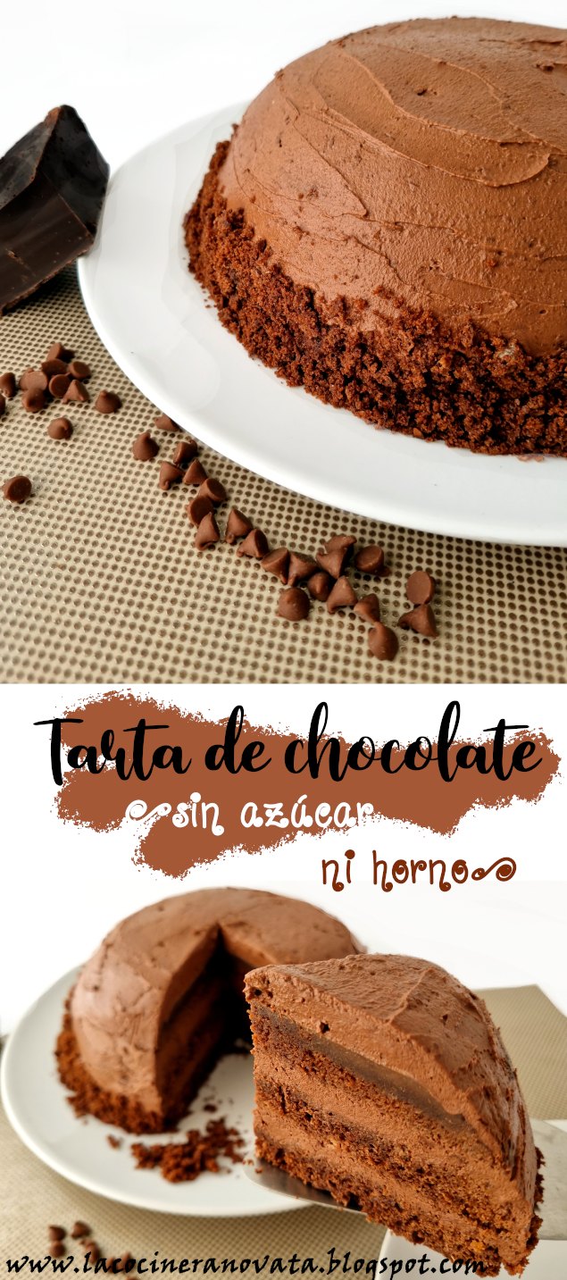 Tarta de chocolate sin azucar ni horno La cocinera novata receta cocina reposteria tarta chocolate dulce edulcorante eritritol microondas bajo en calorias