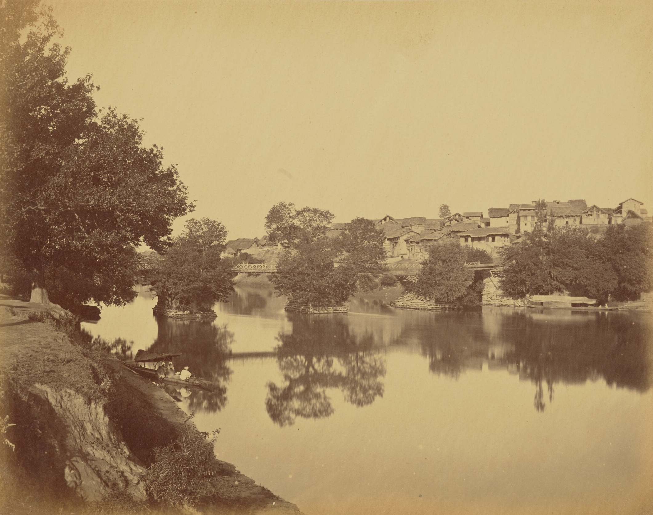 Bijbehara (Vejibror) Town View, Jhelum River, Anantnag, Jammu & Kashmir, India | Rare & Old Vintage Photos (1873)