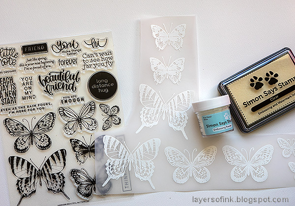 Layers of ink - Wax Paper Resist Video Tutorial by Anna-Karin Evaldsson. White emboss the butterflies.