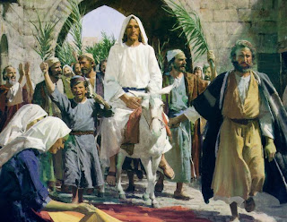 Jesus Christ on Donkey with people Image