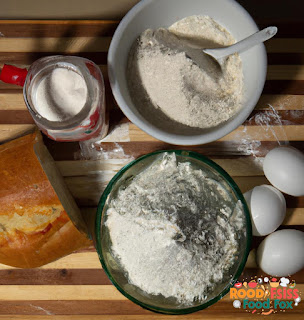 The second image shows the ingredients laid out on a wooden cutting board, ready to be mixed together.