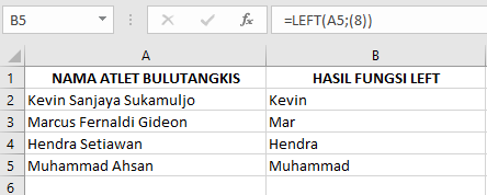 Langkah-Langkah Memasukkan Fungsi LEFT pada Microsoft Excel