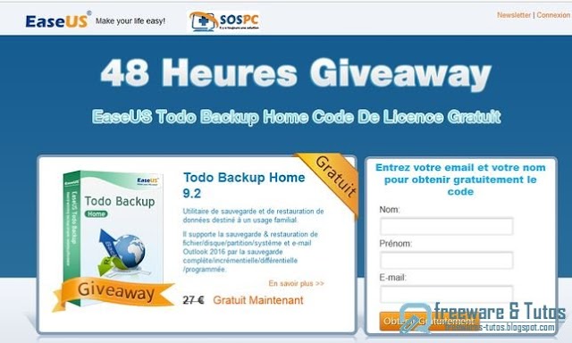 Offre promotionnelle : EaseUS Todo Backup Home 9.2 gratuit !