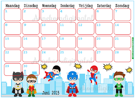 kalender voor kinderen, kalender voor kids, kalender printable, juni kalender, kalender voor vaderdag, aftel kalender, aftelkalender voor kinderen, superhelden, superhelden kalender