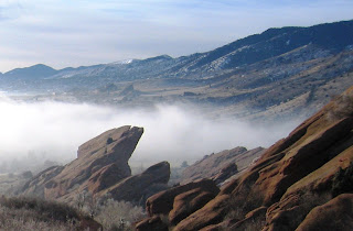 Fog across the valley, as seen from Red Rock amphitheater