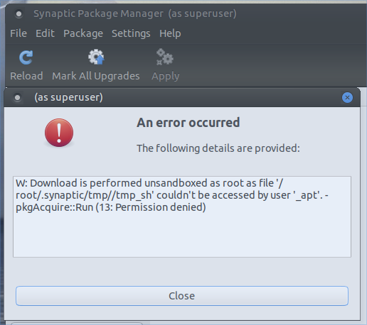 APT Error Download is performed unsandboxed as root Ubuntu Linux