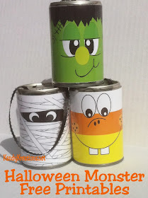 Looking for easy Halloween decorations? How about these free printables Halloween monsters using tin cans.  These easy tin can crafts can be used for Halloween games, halloween mantel decorations, or treat holders for your little ghouls.