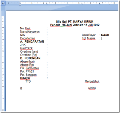 Contoh Slip Gaji Sederhana Word - Contoh Oliv